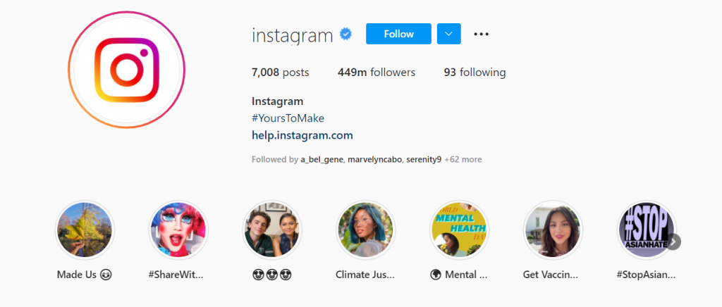 Instagram’s official account has the most followers on Instagram