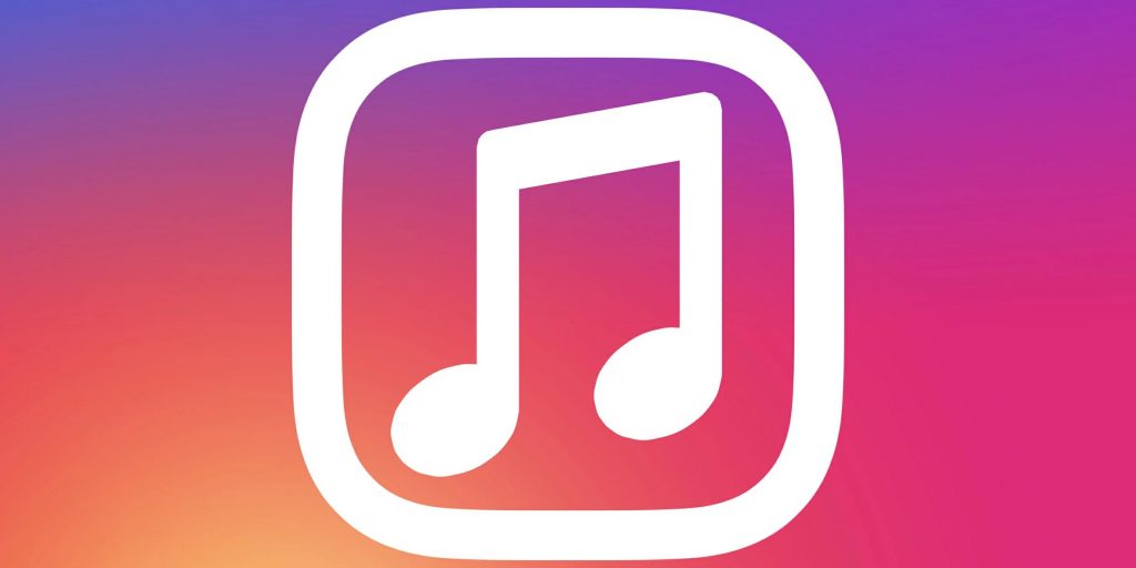 Double music note emoji inside white frame with Instagram icon’s colors in the background. 