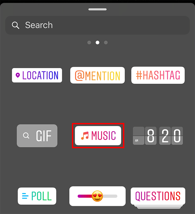 Screenshot of a step of how to add music to Instagram Story featuring a music sticker.