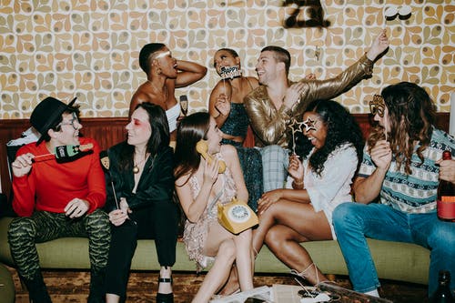 A group of friends taking a photo for an Instagram contest.