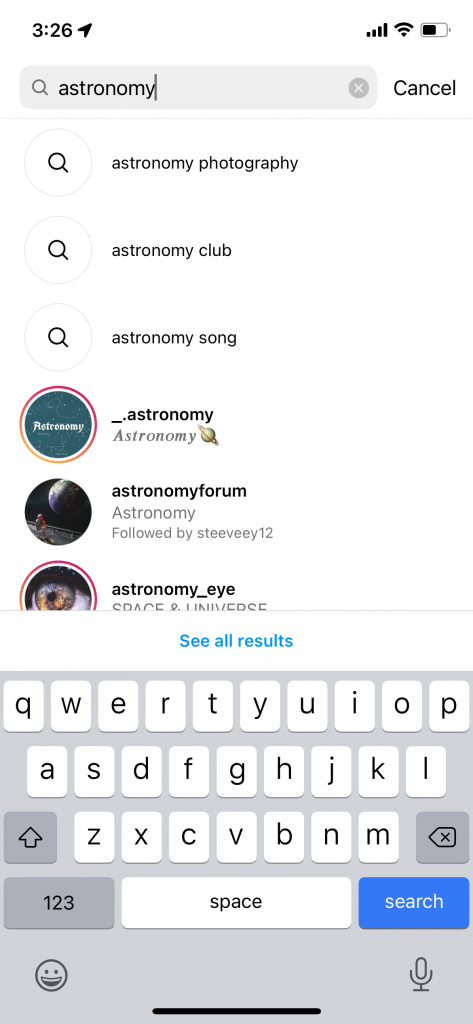 Screenshot showing hot to get to the Instagram Explore Page