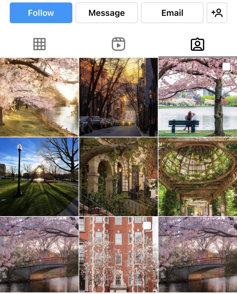 Instagram 、「Tagged」タブのスクリーンショット。Instagram 、タグ付けをすることでなぜ知名度が上がるのかがわかる。 