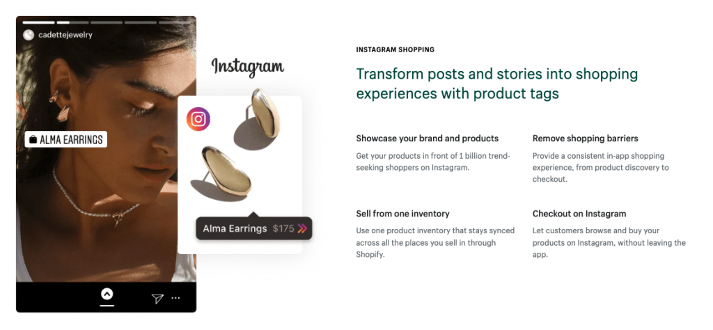 لقطة شاشة توضح كيفية الإعلان عن Shopify على Instagram من خلال إعداد متجر Shopify إلى مدير التجارة. 