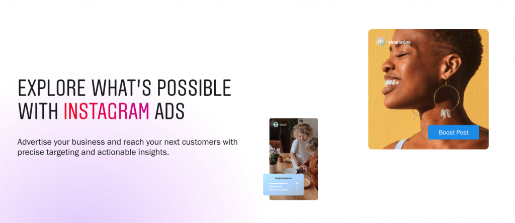 Screenshot of how to advertise on Instagram home page.