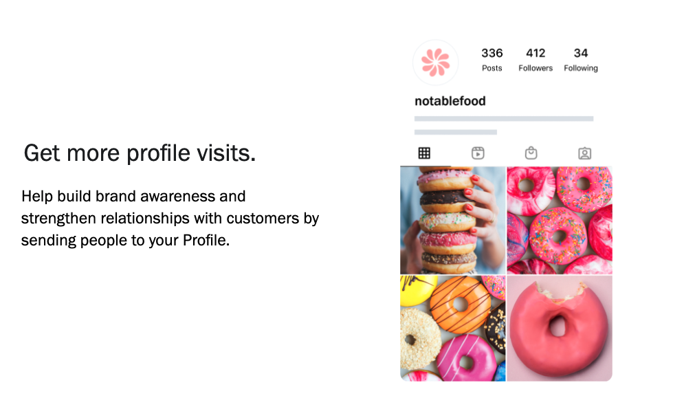 Instagram صفحة البدء التي توضح كيف يؤدي تعزيز المنشورات إلى زيادة عدد الزيارات إلى الملف الشخصي. 