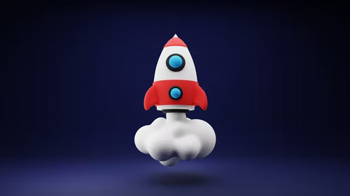 Red and white rocket icon taking off to demonstrate boosting an Instagram post. 