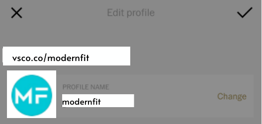 Screenshot of VSCO Edit Profile page showing how to find profile URL and how to put VSCO link in Instagram bio.
