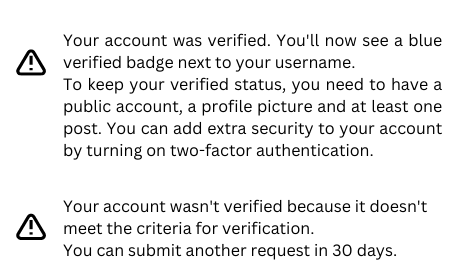 Screenshots of notifications showing denied and approved verification requests. 