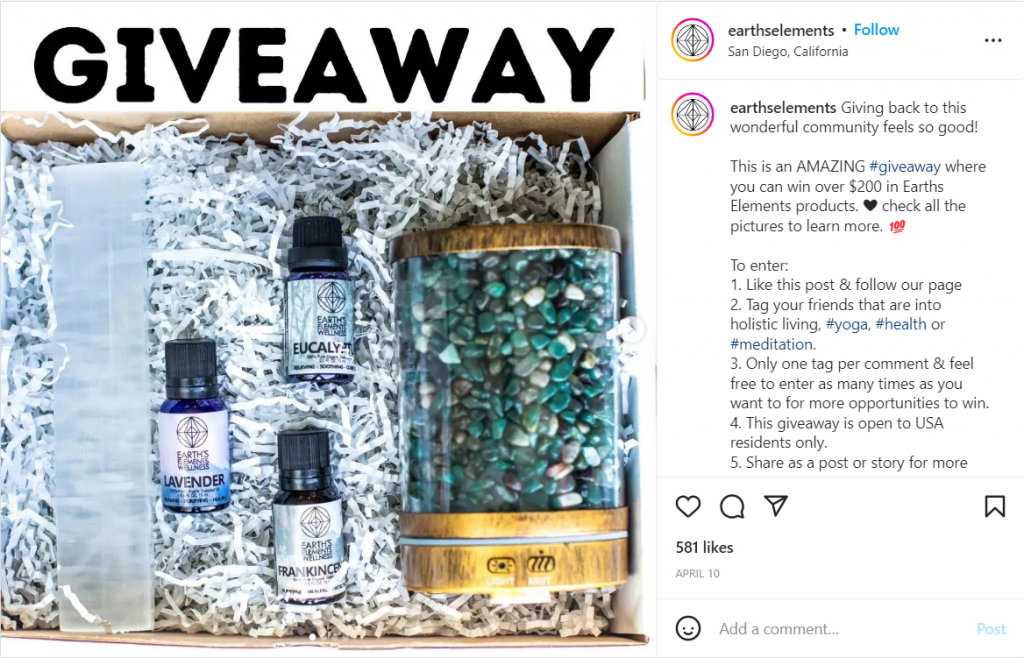An Instagram giveaway featuring essential oils. 