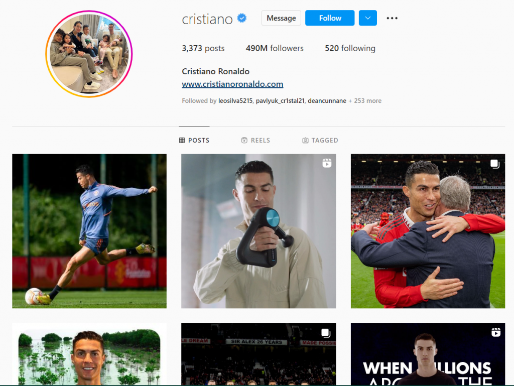 Cristiano Ronaldo’s official Instagram account as an example of a creator Instagram account for a public personality.
