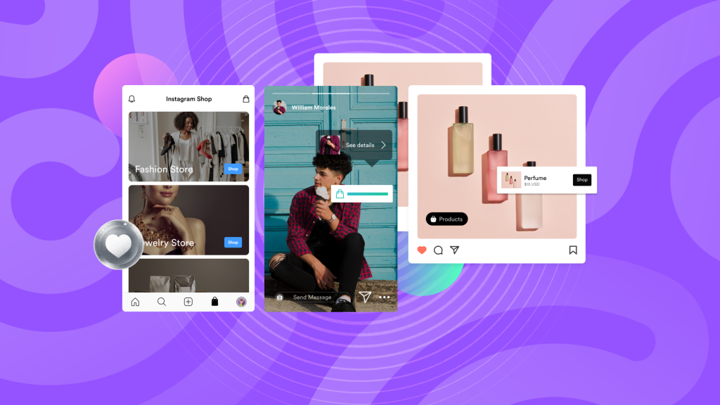 Captură de ecran cu magazinele Instagram care vând diferite produse.