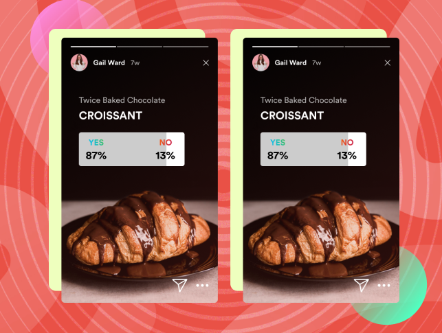 Screenshot of Instagram Story showing a croissant and a Yes or No question sticker.