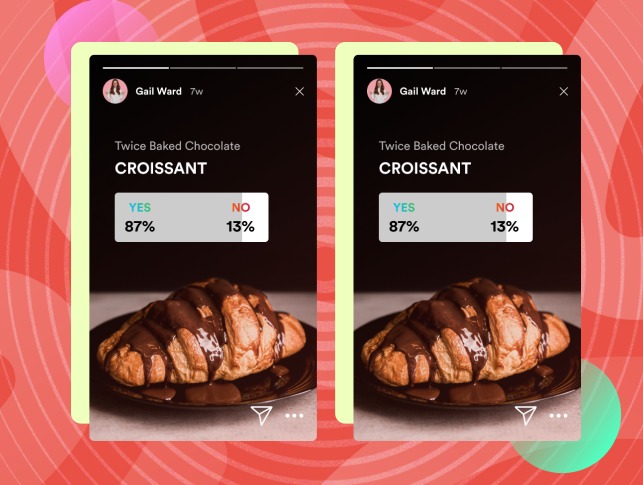 Captura de ecrã de Instagram Story que mostra um croissant e um autocolante com a pergunta Sim ou Não.