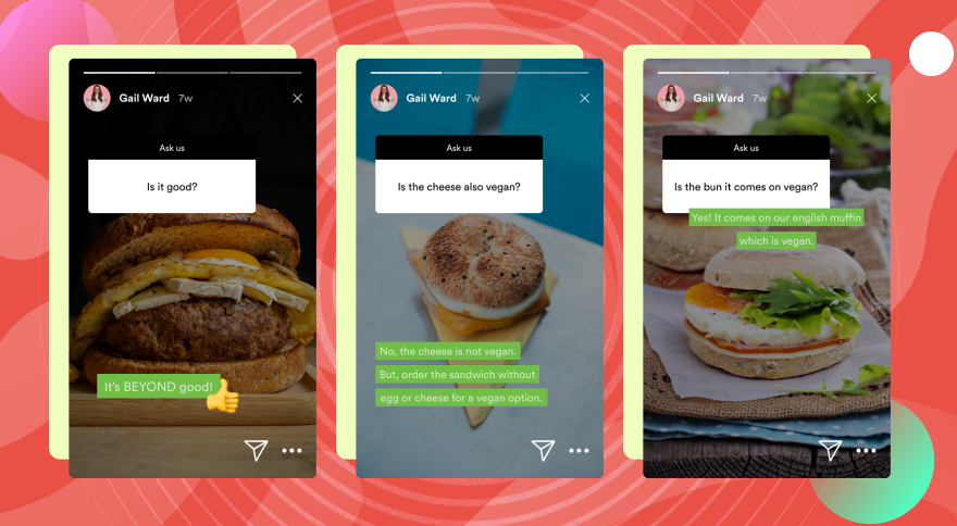 Screenshots of a brand’s Instagram Stories using the Ask Us question sticker. 