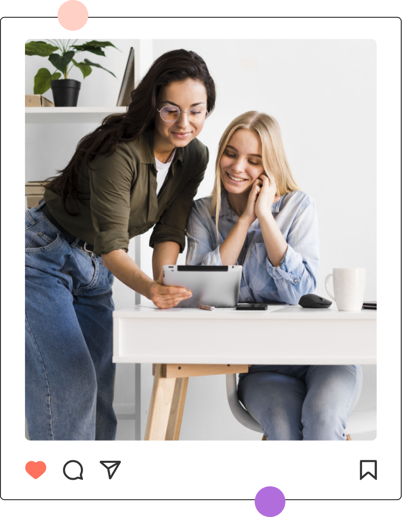 a woman looking at a tablet