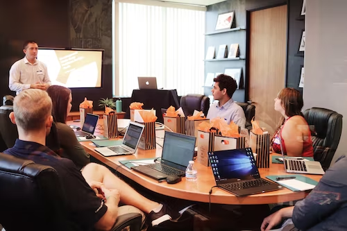 A marketing team discussing Instagram growth strategies.