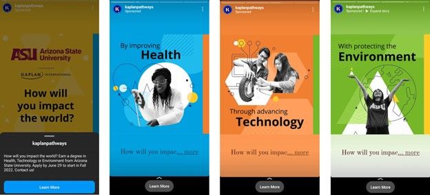 Capture d'écran d'un exemple de publicités instagram par kaplanpathways