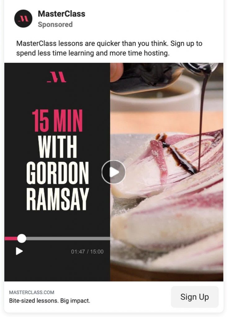 InstagramAdstoIncreaseFollowers6 | Path Social Screenshot of an example of instagram ads by Masterclass