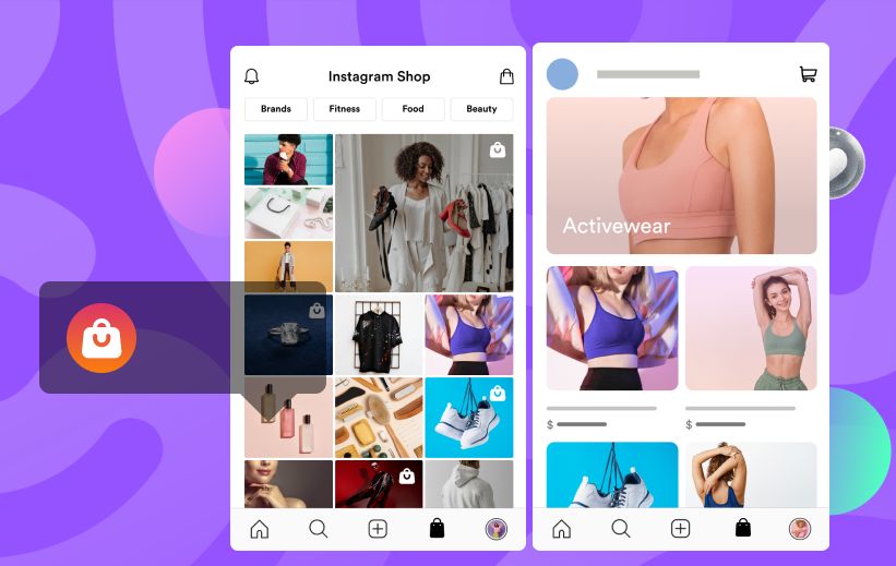 Instagram Shopping page showing sample products with small shopping icons