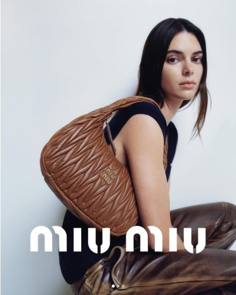 Kendall Jenner promoting a luxury bag.