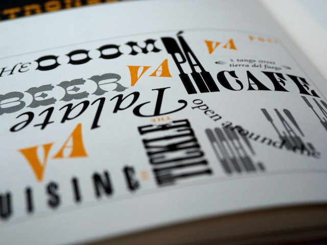 Various typeface options in a book. 