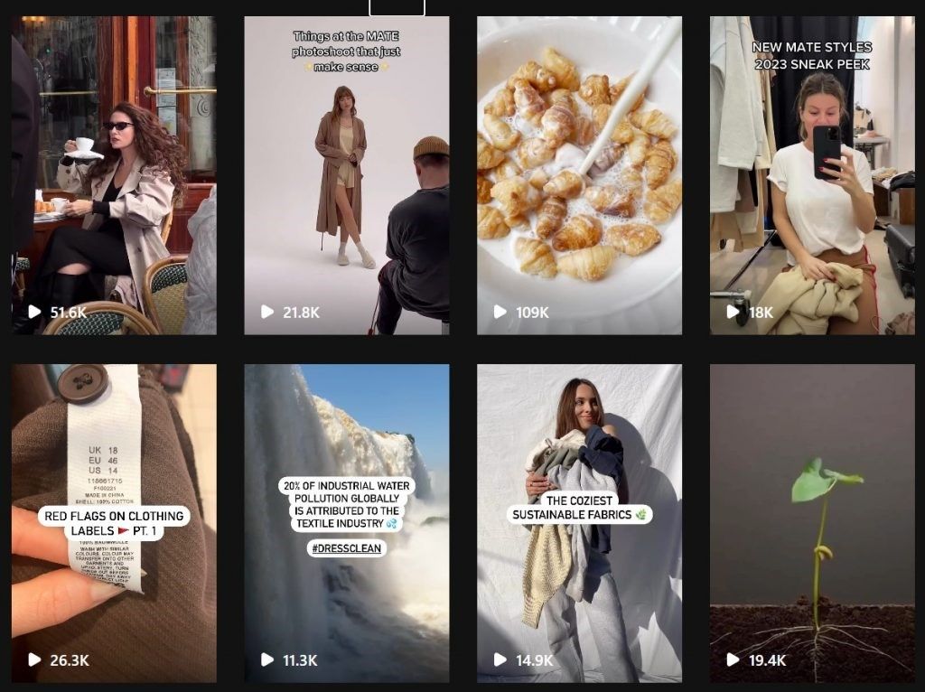 diferentes contenidos de la página Instagram de la marca de ropa @Mate