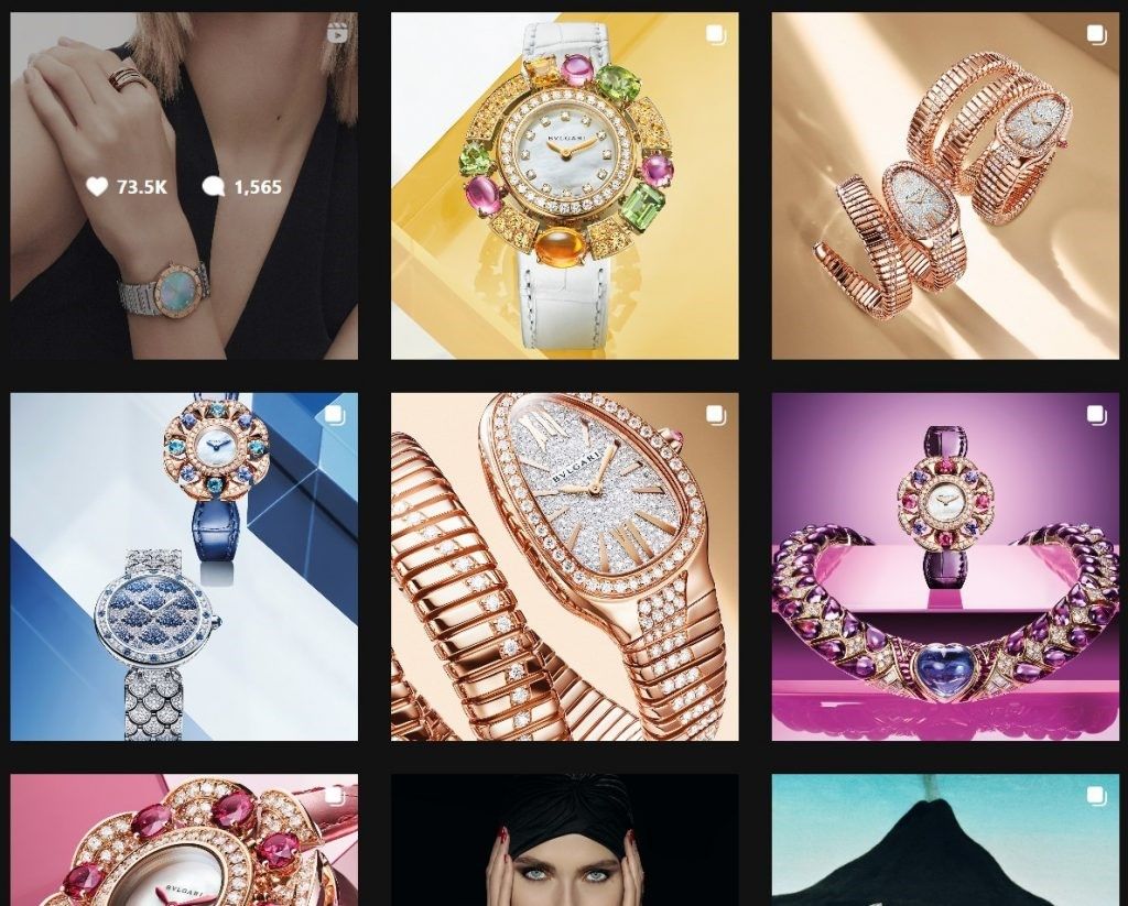 Officiële Instagram pagina van @Bulgari toont tijdloze luxe. 