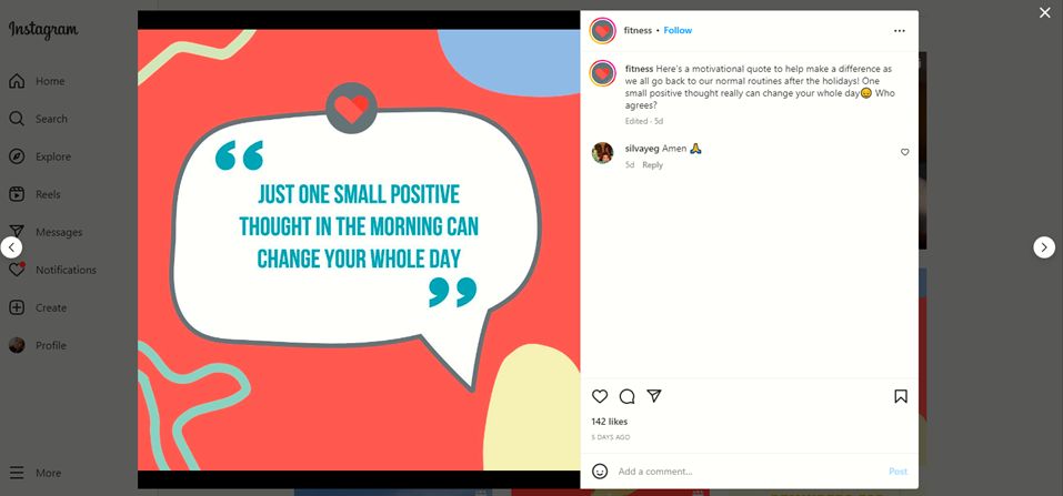 Capture d'écran de Instagram posts de @fitness et de l'engagement de ses followers