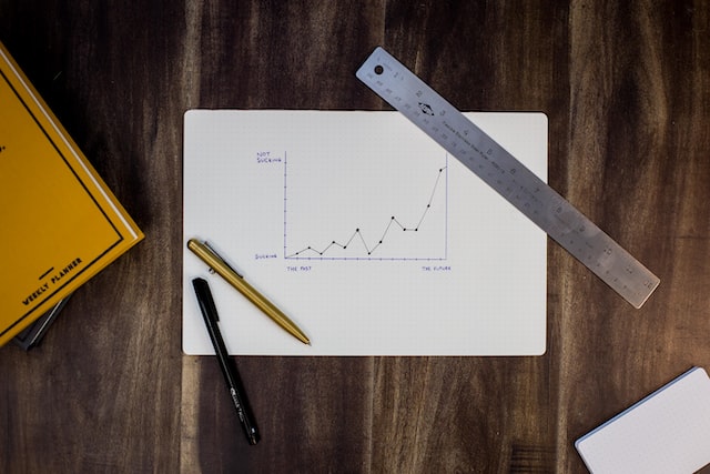 Graficul liniar de pe hârtie reprezintă Instagram creșterea numărului de urmăritori.