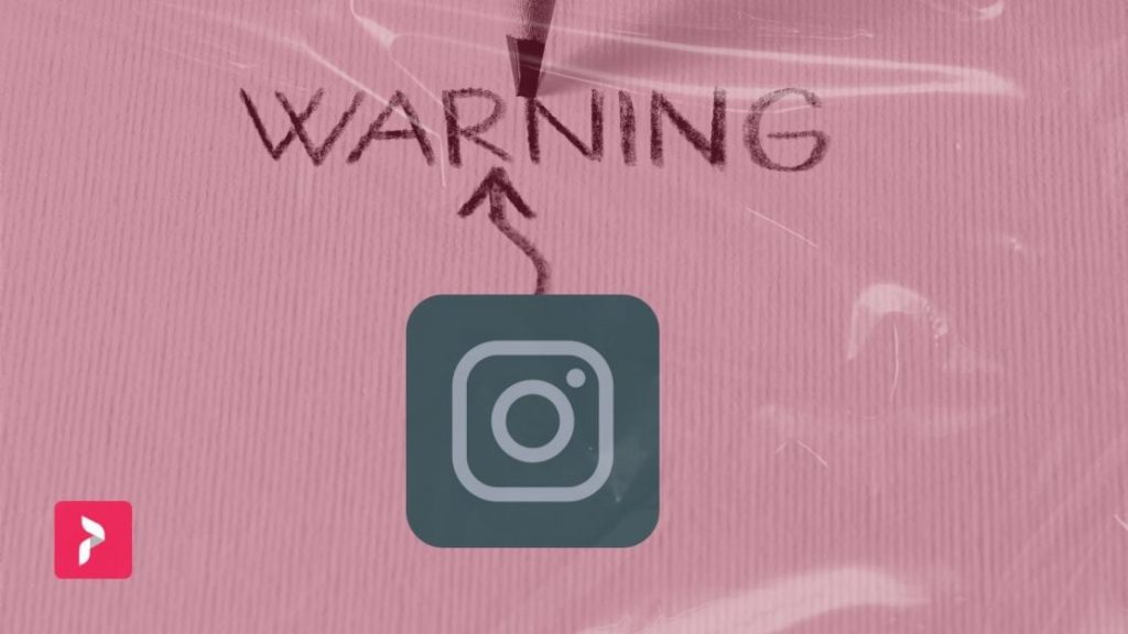 Path Social 로고와 흑백 Instagram 로고 위에 빨간색 필터가 있고 화살표와 연필로 &#039;경고&#039;라고 적혀 있습니다.