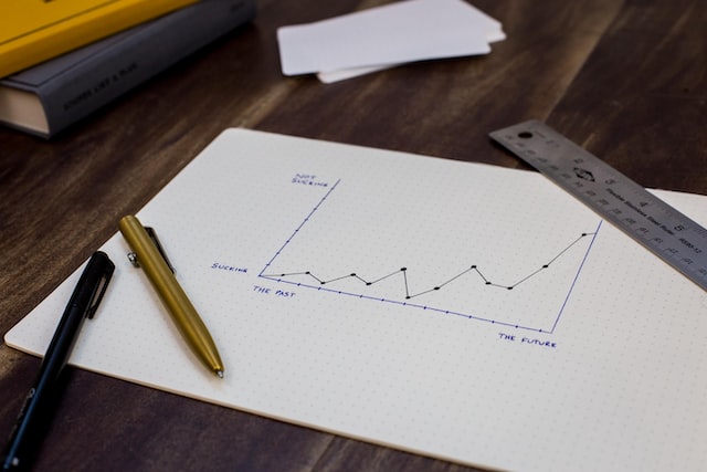 Gráfico lineal en papel que muestra un aumento del compromiso en Instagram . 