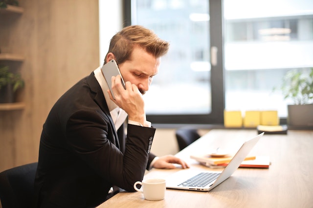 A social media consultant taking a call.