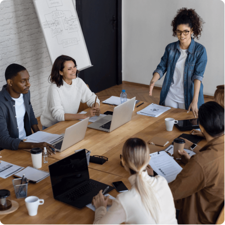 a group of people around a table