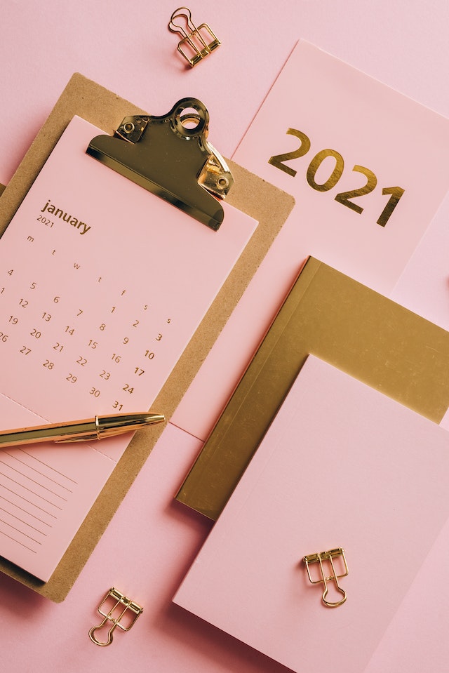 Stylish office supplies arranged on table