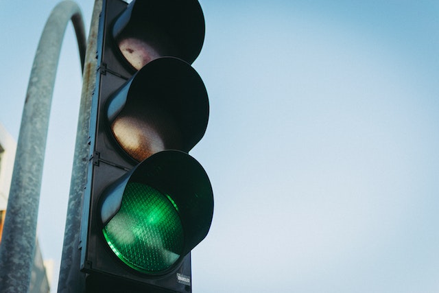 Traffic lights showing green.