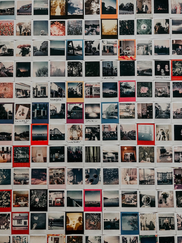 Collection of old instant Polaroid photos.