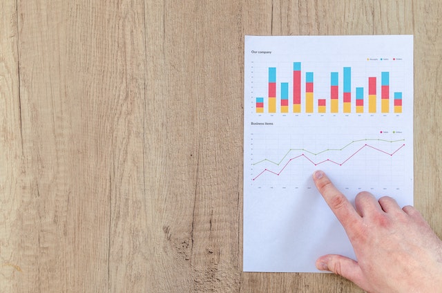 A person is pointing at a graph representing the growth of Instagram metrics