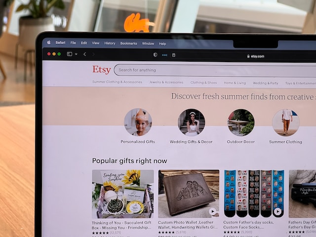 The Etsy website on a phone screen.