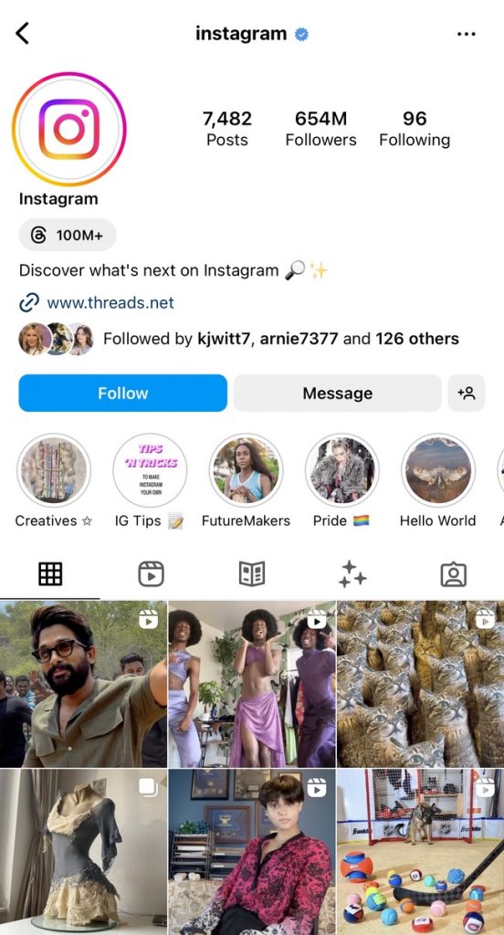 Path Social’s screenshot of Instagram's IG account showcasing Instagram followers, stunning visuals, family photos and music videos on the platform.