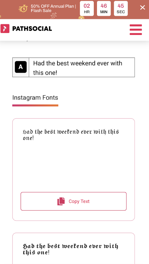 Sample caption inputted into the Path Social Font Generator.