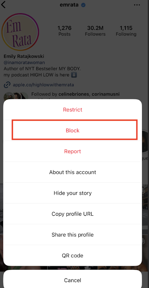 The “Block” option appears when you click on the three dots on someone’s Instagram profile.