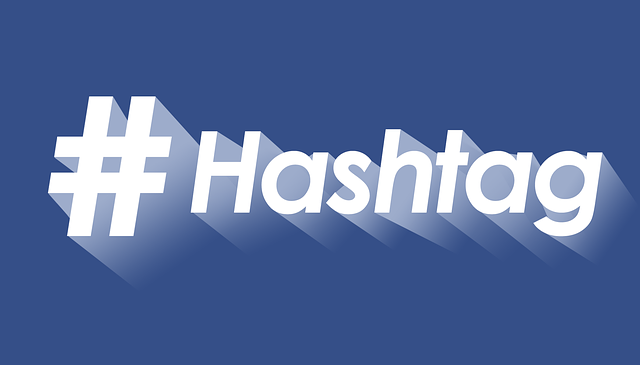 A white illustration of the pound symbol with the word hashtag beside it.