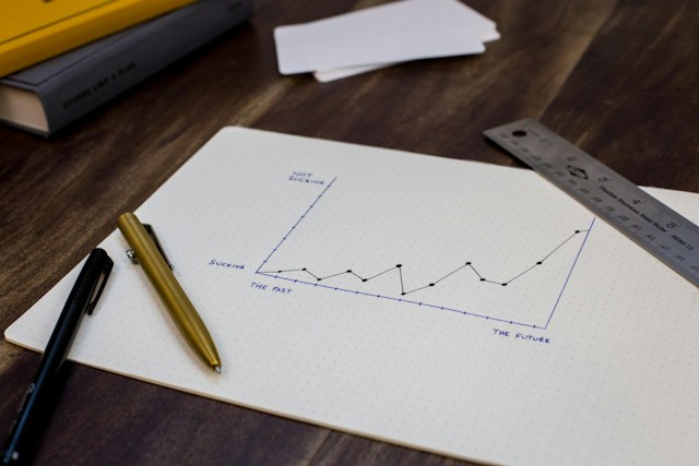 A drawing of a line chart showing steady growth over time.