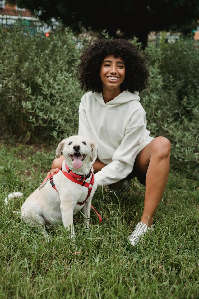 A content creator executes her daily routine with her dog.