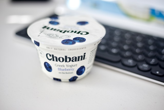 A Chobani blueberry-flavored yogurt.