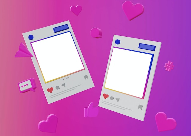 Un'immagine di un'illustrazione dell'app Instagram , dei like e di altre funzionalità.