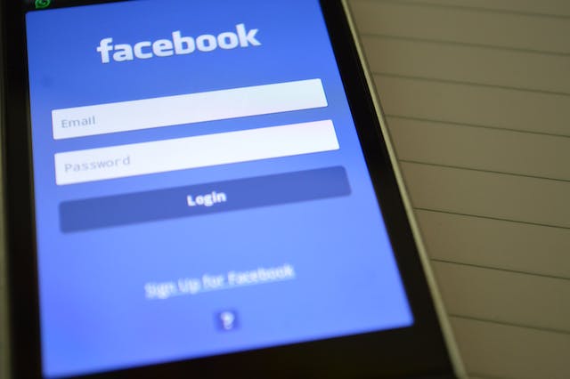 A smartphone showing the Facebook login page.