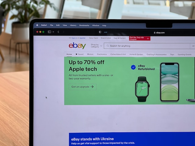 A person is using eBay on their laptop