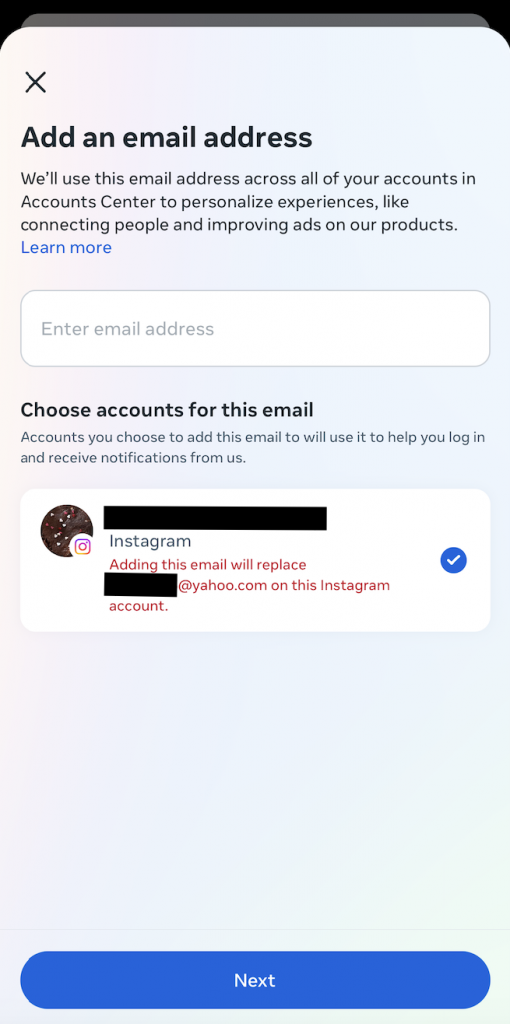 Path SocialDer Screenshot der Seite "Neue E-Mail-Adresse hinzufügen" im Kontencenter.