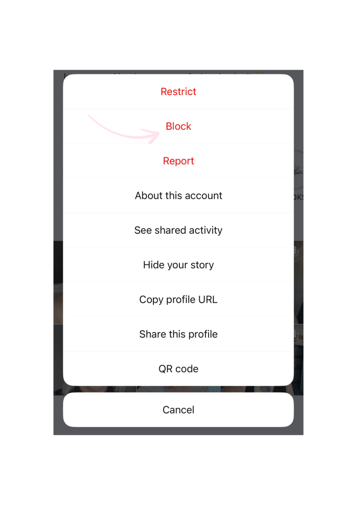 Path Sociala unei opțiuni de profil Instagram Block.